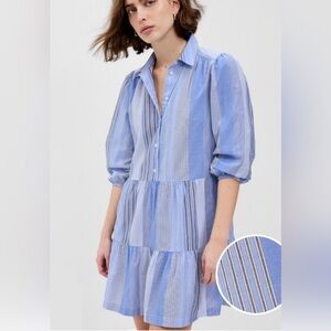 Gap Puff Sleeve Shirtdress In Blue Stripe Multi Size M